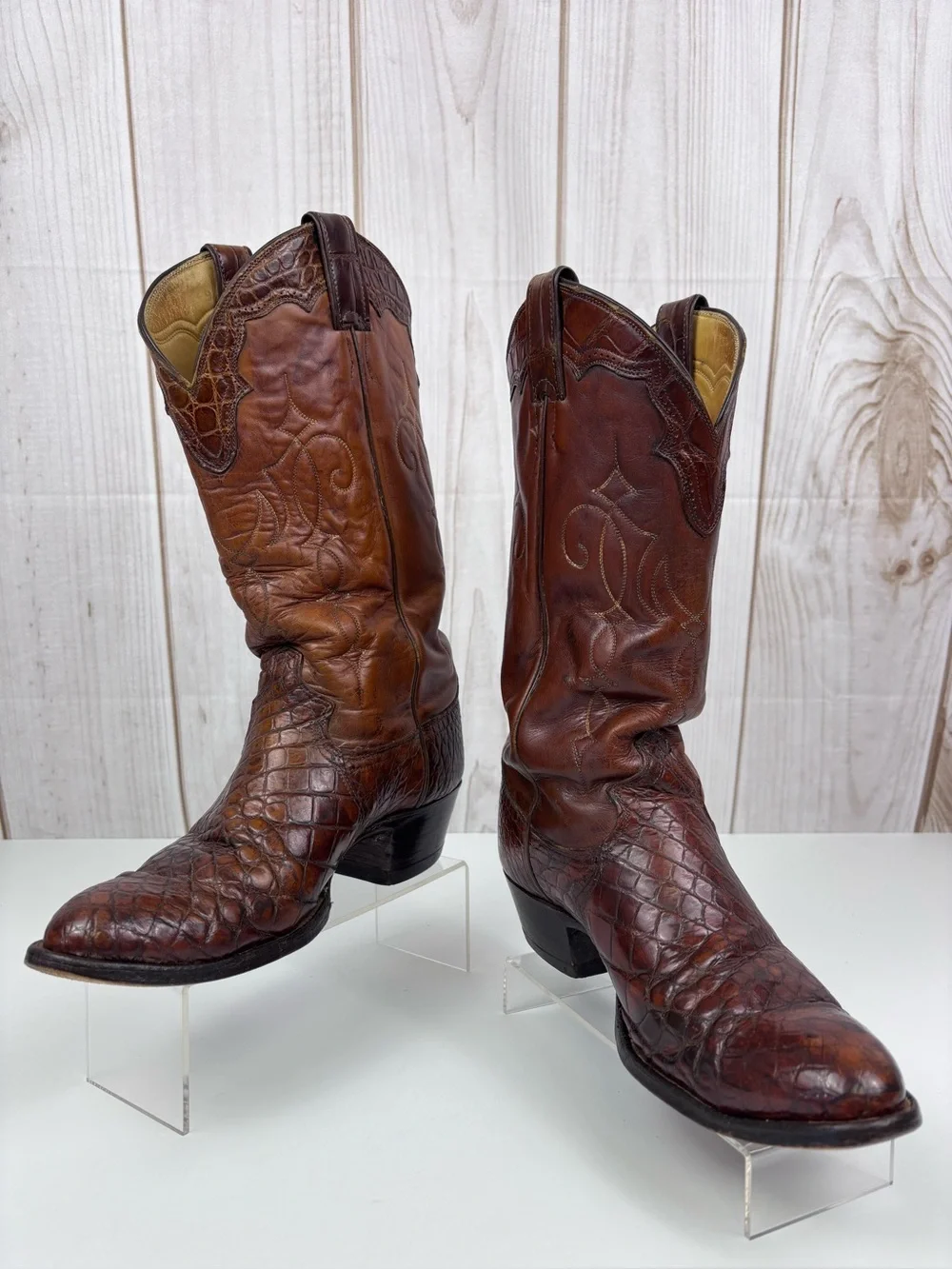 Vintage Justin Boots Exotic Alligator Belly Leather Western Cowboy Brown Size 8D - Picture 3 of 16